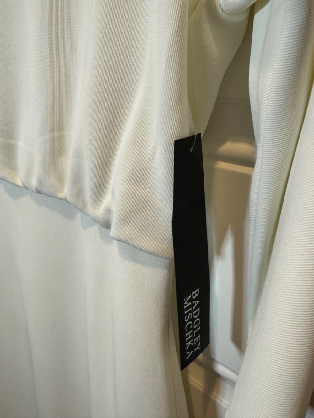 NWT Badgley Mischka Boat Neck Blouson Sheath Dress 3/4 Sleeve Midi Ivory $295.00 - Picture 6 of 12